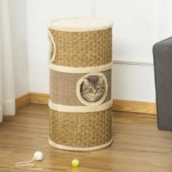 PawHut Cat Scratching Barrel Kitten Tree Tower With Sisal And Seaweed Rope -PawHut Shop 27972468 3