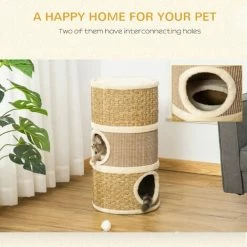 PawHut Cat Scratching Barrel Kitten Tree Tower With Sisal And Seaweed Rope -PawHut Shop 27972468 4