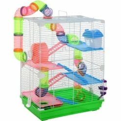 Pawhut 5 Tier Hamster Cage Carrier Habitat Small Animal House W/ Exercise Wheels