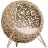 PawHut Rattan Elevated Cat House Kitten Bed Pet Furniture W/ Cushion Natural
