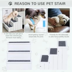 PawHut 3 Step Wooden Dog Steps Pet Stairs Cat Ladder For Bed With Storage White -PawHut Shop 28297265 5