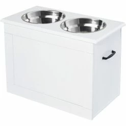 PawHut Raised Dog Bowls W/ Storage Function Stainless Steel Bowl Elevated Base