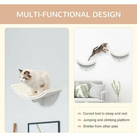 PawHut Wood Cat Shelves Wall-Mounted Shelter Curved Kitten Bed Cat Perch Climber Cat Furniture 41 x 28 x 21cm White PawHut Wood Cat Shelves Wall-Mounted Shelter Curved Kitten Bed Cat Perch Climber Cat Furniture 41 X 28 X 21cm White -PawHut Shop 28424782 4