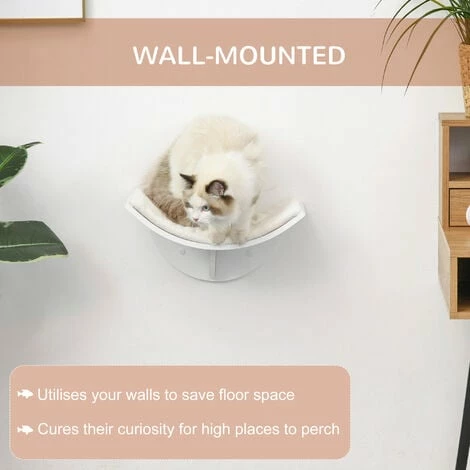 PawHut Wood Cat Shelves Wall-Mounted Shelter Curved Kitten Bed Cat Perch Climber Cat Furniture 41 x 28 x 21cm White PawHut Wood Cat Shelves Wall-Mounted Shelter Curved Kitten Bed Cat Perch Climber Cat Furniture 41 X 28 X 21cm White -PawHut Shop 28424782 5
