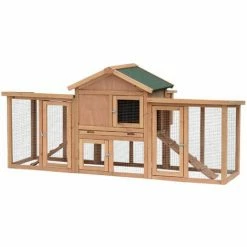 Pawhut Wood Chicken Coop Hens Cage Poultry House With Nesting Boxes Run
