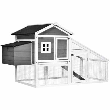 PawHut Deluxe Wooden Chicken Coop Poultry House Cage with Nesting Box Grey PawHut Deluxe Wooden Chicken Coop Poultry House Cage With Nesting Box Grey -PawHut Shop 28678292 1