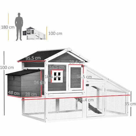 PawHut Deluxe Wooden Chicken Coop Poultry House Cage with Nesting Box Grey PawHut Deluxe Wooden Chicken Coop Poultry House Cage With Nesting Box Grey -PawHut Shop 28678292 2