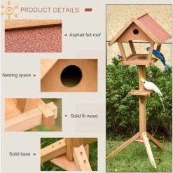 PawHut Freestanding Wooden Bird Feeder Table W/ Nesting Hole Decorative -PawHut Shop 28912877 5