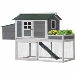 Front Page 30 PawHut 160cm Chicken Coop Wooden Poultry Hen Hutch House Nesting Cage W/ Planter