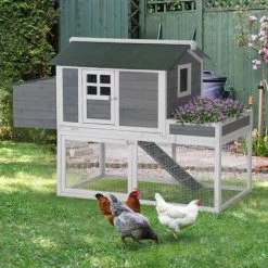 PawHut 160cm Chicken Coop Wooden Poultry Hen Hutch House Nesting Cage W/ Planter -PawHut Shop 28999234 3