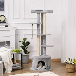 PawHut Cat Tree Kitten Tower W/ Scratching Post Condo Plush Perches Grey -PawHut Shop 29036142 3