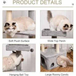 PawHut Cat Tree Kitten Tower W/ Scratching Post Condo Perches Hanging Ball -PawHut Shop 29036161 4