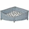 PawHut Wicker Raised Dog Bed Cat Sofa Elevated Couch Lifted Corner With Soft Plush Cushion Elevated Base Grey 68 X 68 X 32cm