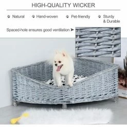 PawHut Wicker Raised Dog Bed Cat Sofa Elevated Couch Lifted Corner With Soft Plush Cushion Elevated Base Grey 68 X 68 X 32cm -PawHut Shop 29064655 4