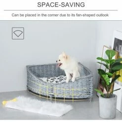 PawHut Wicker Raised Dog Bed Cat Sofa Elevated Couch Lifted Corner With Soft Plush Cushion Elevated Base Grey 68 X 68 X 32cm -PawHut Shop 29064655 5