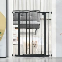 PawHut 74-80cm Adjustable Metal Pet Gate Safety Barrier W/ Auto-Close Door Black -PawHut Shop 29064666 3