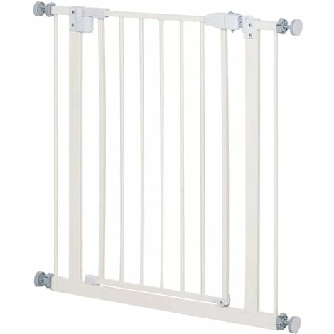 PawHut 74-80cm Adjustable Metal Pet Gate Safety Barrier w/ Auto-Close Door White PawHut 74-80cm Adjustable Metal Pet Gate Safety Barrier W/ Auto-Close Door White -PawHut Shop 29064667 1