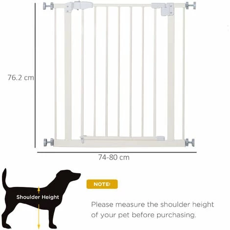 PawHut 74-80cm Adjustable Metal Pet Gate Safety Barrier w/ Auto-Close Door White PawHut 74-80cm Adjustable Metal Pet Gate Safety Barrier W/ Auto-Close Door White -PawHut Shop 29064667 2