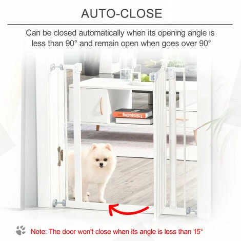 PawHut 74-80cm Adjustable Metal Pet Gate Safety Barrier w/ Auto-Close Door White PawHut 74-80cm Adjustable Metal Pet Gate Safety Barrier W/ Auto-Close Door White -PawHut Shop 29064667 5