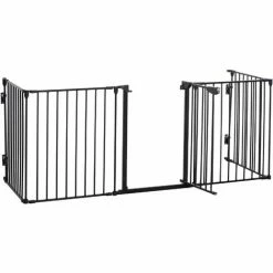 PawHut Pet Safety Gate 5-Panel Playpen Metal Fence W/ Walk Through Door Black