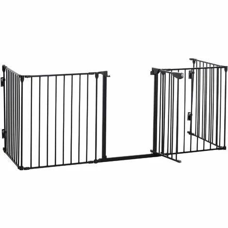PawHut Pet Safety Gate 5-Panel Playpen Metal Fence W/ Walk Through Door Black PawHut Pet Safety Gate 5-Panel Playpen Metal Fence W/ Walk Through Door Black -PawHut Shop 29110678 1