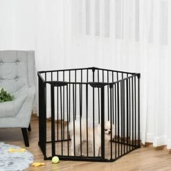 PawHut Pet Safety Gate 5-Panel Playpen Metal Fence W/ Walk Through Door Black 2 PawHut Pet Safety Gate 5-Panel Playpen Metal Fence W/ Walk Through Door Black -PawHut Shop 29110678 3