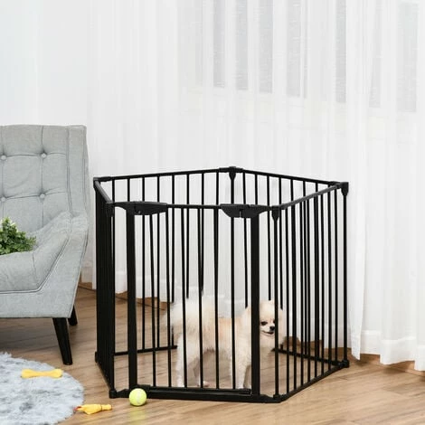 PawHut Pet Safety Gate 5-Panel Playpen Metal Fence W/ Walk Through Door Black PawHut Pet Safety Gate 5-Panel Playpen Metal Fence W/ Walk Through Door Black -PawHut Shop 29110678 3