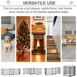 PawHut Pet Safety Gate 5-Panel Playpen Metal Fence W/ Walk Through Door Black 3 PawHut Pet Safety Gate 5-Panel Playpen Metal Fence W/ Walk Through Door Black -PawHut Shop 29110678 4