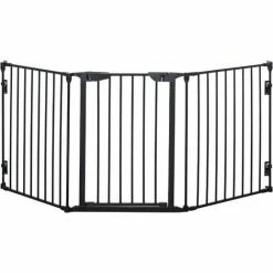 PawHut Pet Safety Gate 3-Panel Playpen Metal Fence W/ Walk Through Door Black