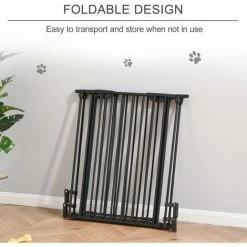 PawHut Pet Safety Gate 3-Panel Playpen Metal Fence W/ Walk Through Door Black -PawHut Shop 29110680 5