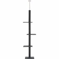 PawHut 260cm Floor To Ceiling Cat Tree 3 Perches Flannel Upholstery Kitten Grey
