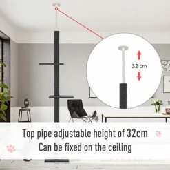 PawHut 260cm Floor To Ceiling Cat Tree 3 Perches Flannel Upholstery Kitten Grey -PawHut Shop 29218437 5