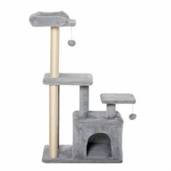 PawHut Cat Tree Activity Center W/ Scratching Post Sisal Hanging Ball Light Grey