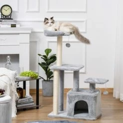 PawHut Cat Tree Activity Center W/ Scratching Post Sisal Hanging Ball Light Grey -PawHut Shop 29218453 3