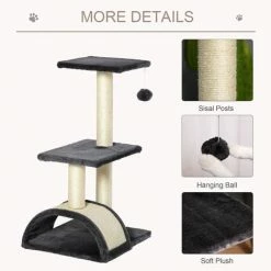 PawHut Cat Tree Activity Center W/ Scratching Posts Sisal Arc Hanging Ball Grey 4 PawHut Cat Tree Activity Center W/ Scratching Posts Sisal Arc Hanging Ball Grey -PawHut Shop 29218480 5