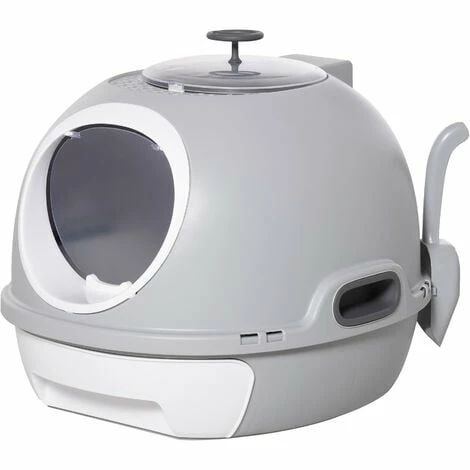 PawHut Futuristic Capsule-Shaped Cat Litter Box w/ 2 Doors Litter Scoop Drawer PawHut Futuristic Capsule-Shaped Cat Litter Box W/ 2 Doors Litter Scoop Drawer -PawHut Shop 29297740 1