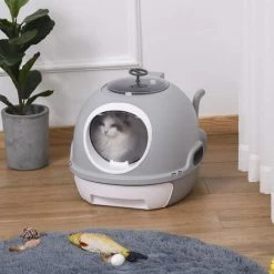 PawHut Futuristic Capsule-Shaped Cat Litter Box W/ 2 Doors Litter Scoop Drawer 2 PawHut Futuristic Capsule-Shaped Cat Litter Box W/ 2 Doors Litter Scoop Drawer -PawHut Shop 29297740 3