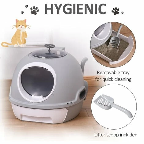 PawHut Futuristic Capsule-Shaped Cat Litter Box w/ 2 Doors Litter Scoop Drawer PawHut Futuristic Capsule-Shaped Cat Litter Box W/ 2 Doors Litter Scoop Drawer -PawHut Shop 29297740 4
