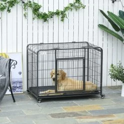 PawHut 78x109cm Metal Dog Cage Kennel W/ Locking Door & Wheels Large Pets -PawHut Shop 29345291 3