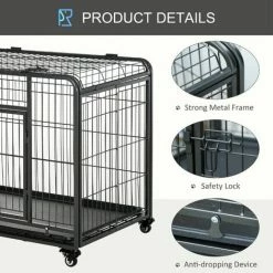 PawHut 78x109cm Metal Dog Cage Kennel W/ Locking Door & Wheels Large Pets -PawHut Shop 29345291 5
