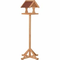 PawHut Wooden Bird Feeder W/ Cross-shaped Support Feet Weather Resistant Roof