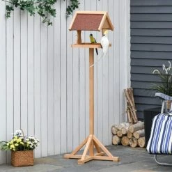 PawHut Wooden Bird Feeder W/ Cross-shaped Support Feet Weather Resistant Roof -PawHut Shop 29602441 3