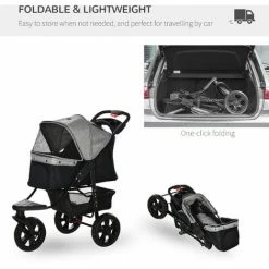 PawHut Folding 3 Wheel Pet Stroller Travel Adjustable Canopy Storage Brake Grey 4 PawHut Folding 3 Wheel Pet Stroller Travel Adjustable Canopy Storage Brake Grey -PawHut Shop 30020100 5