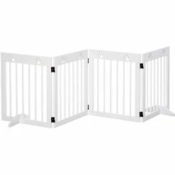 PawHut Pet Gate 4 Panel Wooden Dog Barrier Folding Fence W/ Support Feet