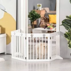 PawHut Pet Gate 4 Panel Wooden Dog Barrier Folding Fence W/ Support Feet -PawHut Shop 30020116 3