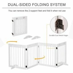 PawHut Pet Gate 4 Panel Wooden Dog Barrier Folding Fence W/ Support Feet -PawHut Shop 30020116 4