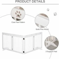 PawHut Pet Gate 4 Panel Wooden Dog Barrier Folding Fence W/ Support Feet -PawHut Shop 30020116 5