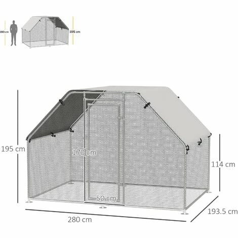 PawHut Large Metal Walk-In Chicken Coop Cage w/ Cover Outdoor 280x193.5x195 cm PawHut Large Metal Walk-In Chicken Coop Cage W/ Cover Outdoor 280x193.5x195 Cm -PawHut Shop 30207011 2