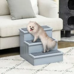 PawHut 3 Step Wooden Dog Steps Pet Stairs Cat Ladder For Bed With Storage Grey -PawHut Shop 30495369 3