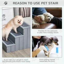 PawHut 3 Step Wooden Dog Steps Pet Stairs Cat Ladder For Bed With Storage Grey -PawHut Shop 30495369 4